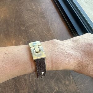 Leighelena Spike Bracelet - Brown Leather, Gold Hardware